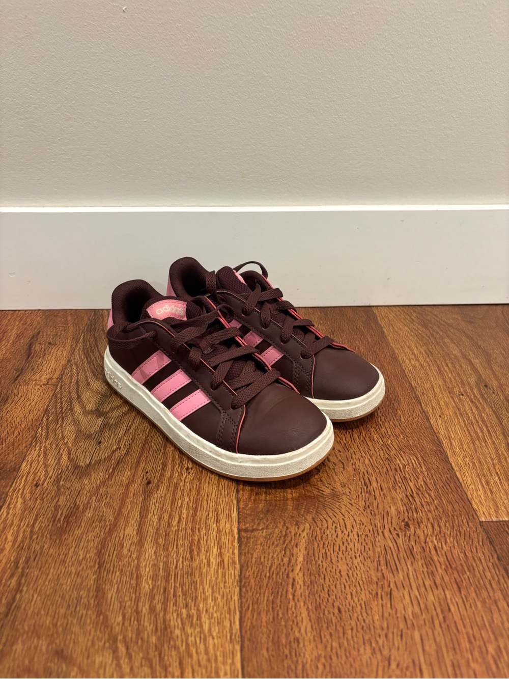 adidas Kids Burgundy with Pink Stripe Low-Top Sneakers